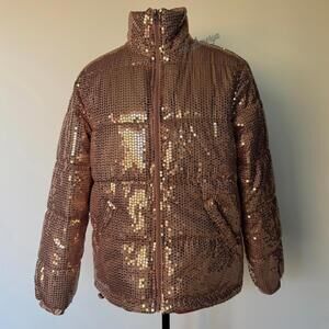 Grace + Emma Rose Gold Sequin Puffer Jacket Size M NWT